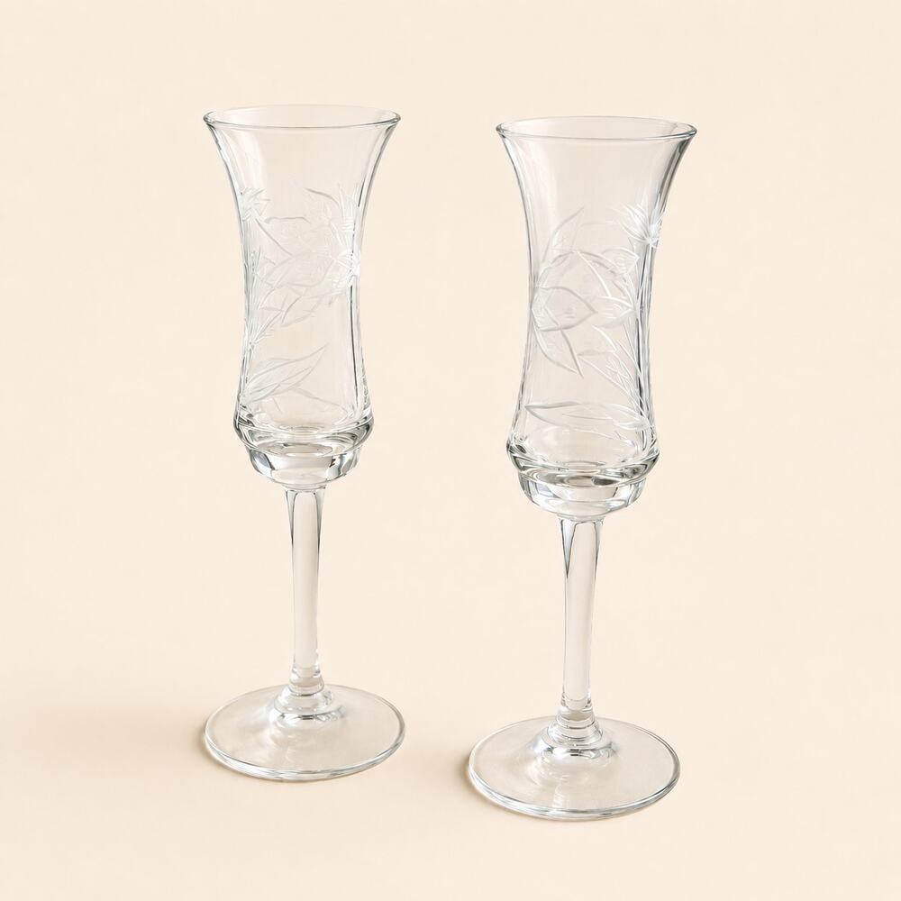 Etched Floral Cordial Glasses Vintage Mid Century Stemmed Liqueur Glasses